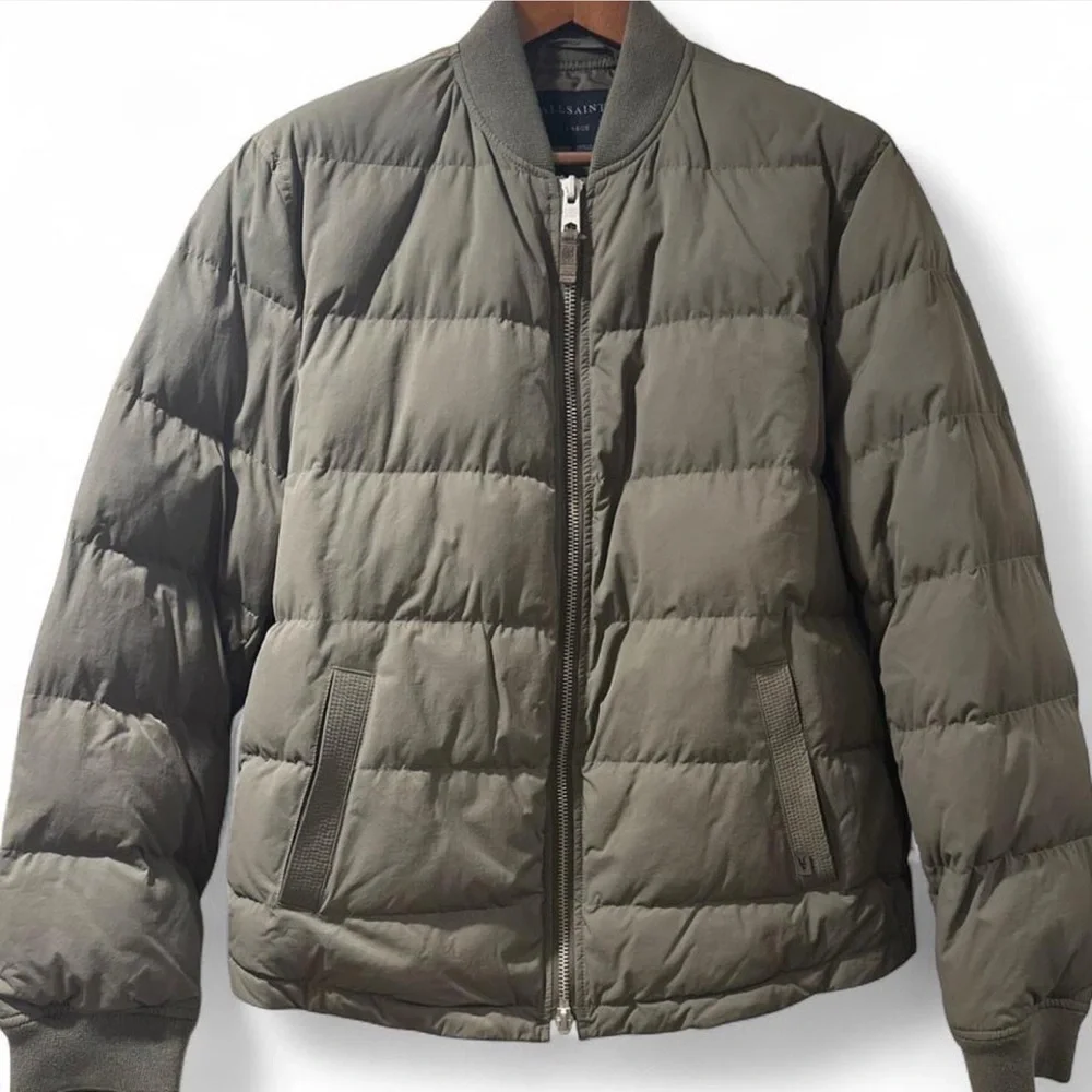 AllSaints Olive Green Puffer Bomber Jacket Size  Men’s Large